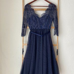 BLHDN Va et Vien Navy Blue lace Bridesmaid Dress